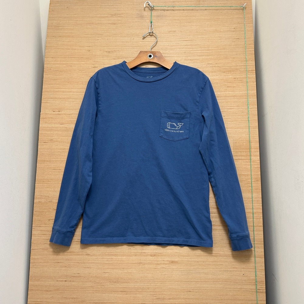 Vineyard Vines Mens XS Blue Long Sleeve Pocket T-Shirt Whale Graphic Cotton